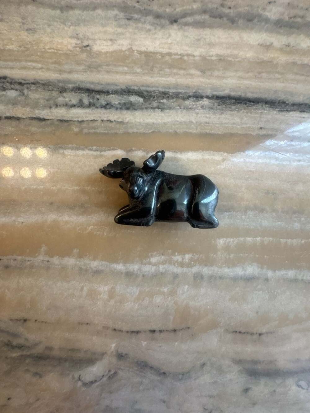 Hand Carved Hematite Moose Figurine